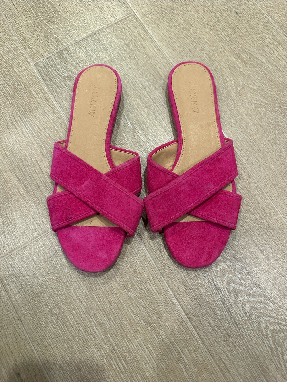 J. Crew Fuchsia Suede Crisscross Slide Mules